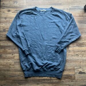 Free People We The Free Womens Blue Distressed Torn Pullover Tunic Sweater Sz XS